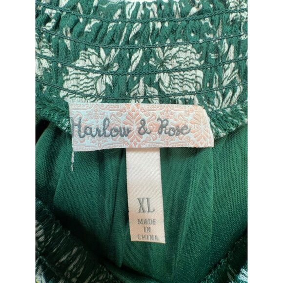 Harlow & Rose Womens High Low Maxi Dress XL Green White Floral Print Coastal - Picture 2 of 16